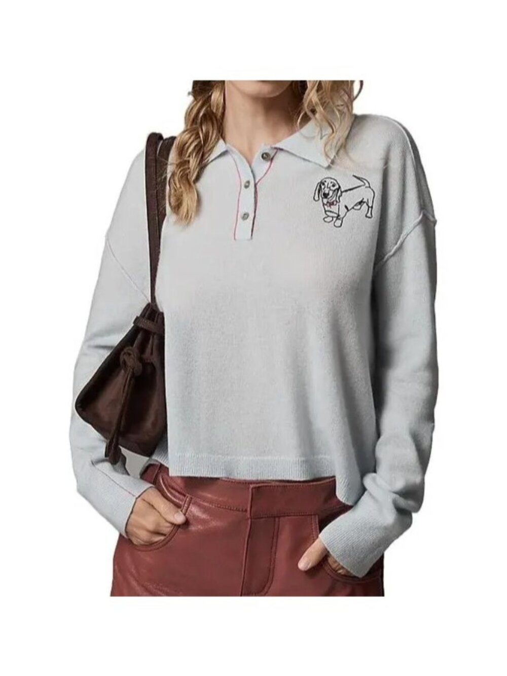 Anthropologie The Jensen Cashmere Polo Sweater Dog Preppy Old Money Women M